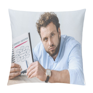 Personality  Businessman Pointing At Notebook Pillow Covers