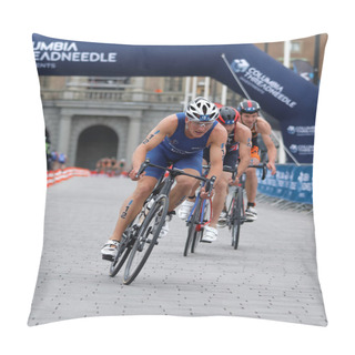 Personality  STOCKHOLM, SWEDEN - JUL 02, 2016: Group Of Male Triathlete Cyclists, Kristian Blummenfelt (NOR)  And Competitors In The Men's ITU World Triathlon Series Event July 02, 2016 In Stockholm, Sweden Pillow Covers