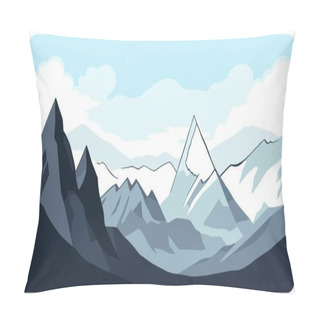 Personality  Flat Graphic Vector Illustration Of Abstract Snowy Mountain Landscape With Snowcapped Peak And Sharp Mount Range. Simple Decorative Cartoon Sketch Concept For Mountaineering Or Hiking Tourism. Pillow Covers