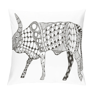Personality  Ox Chinese Zodiac Sign Zentangle Stylized, Vector Illustration, Pattern, Freehand Pencil, Hand Drawn. Zen Art. Ornate. Lace. Pillow Covers