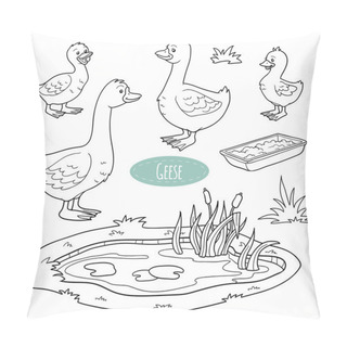 Personality  Set Of Cute Farm Animals And Objects, Vector Goose Family Pillow Covers