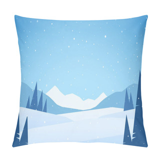 Personality  Flat Winter Snowy Mountains Landscape With Pines, Hills And Peaks. Pillow Covers