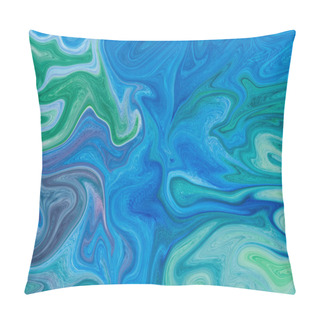 Personality  Illustration Of Blue And Green Background With Swirling Marble Fluid Effect. Design Is Blank With Copy Space For Text. Great For Backdrops, Banners, Textiles, Materials, Wallpapers And Promotions. Pillow Covers