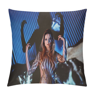 Personality  Abstract Portrait Of A Beautiful Girl In The Light Of The Projector. The Atmosphere Of Disco 80-x. Golden Sequins. A Sense Of Fragility And Beauty.Plastic Body. Beautiful And Mysterious. Pillow Covers