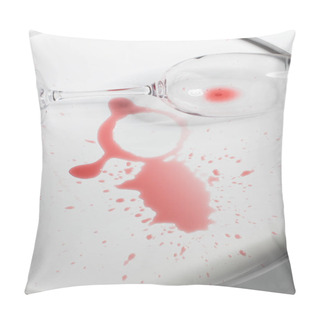 Personality  Overturted Empty Wine Glass Lies On Spilled Red Wine Pillow Covers
