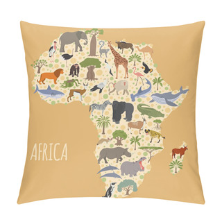 Personality  Flat Africa Flora And Fauna Map Constructor Elements. Animals, B Pillow Covers