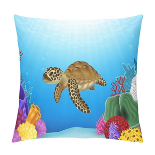 Personality  Illustration Of Turtle With Beautiful Underwater World Pillow Covers