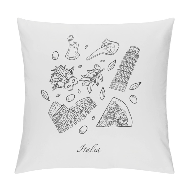 Personality  Set of Italy icons doodle hand drawn vector illustration pillow covers