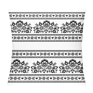Personality  Seamless Polish Black Folk Pattern With Flowers On White Pillow Covers