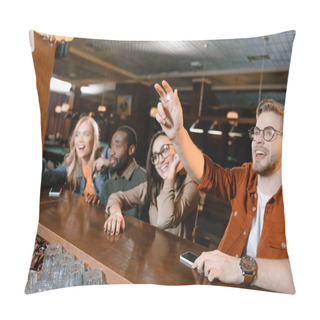 Personality  Young People At Bar Counter Calling Barman Pillow Covers