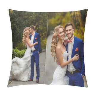 Personality  Wedding Collage - The Bride And Groom In The Park In The Summer. Pillow Covers