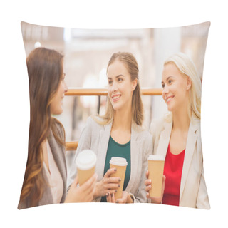 Personality  Young Women With Shopping Bags And Coffee In Mall Pillow Covers