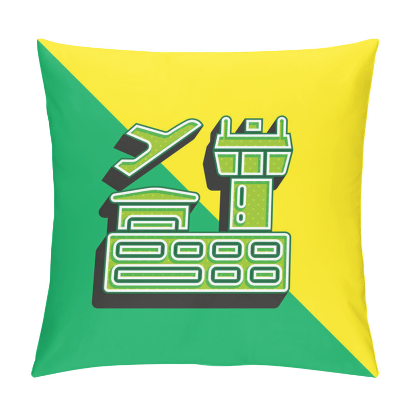 Personality  Airport Green and yellow modern 3d vector icon logo pillow covers