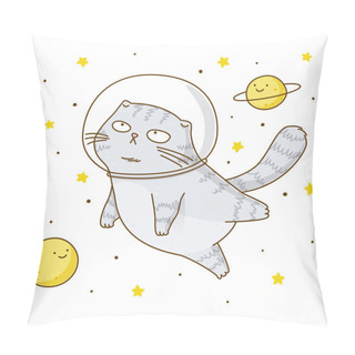 Personality  Cute Scottishfold Cat Astronaut On Starry Space Background  Pillow Covers