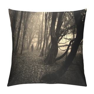 Personality  Ghost In Mysterious Dark Forest With Fog On Halloween Pillow Covers