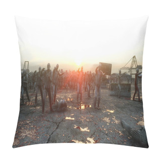 Personality  Horror Zombie Crowd Walking. Apocalypse View, Concept. 3d Rendering. Pillow Covers