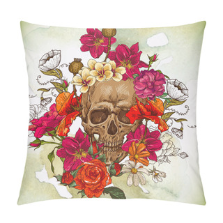 Personality  Skull And Flowers Day Of The Dead Pillow Covers