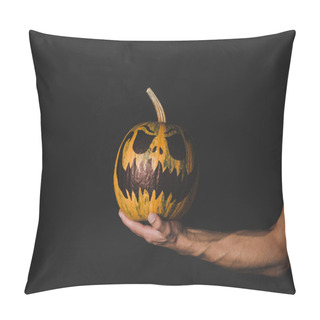 Personality  Man Holding Pumpkin With Creepy Face Pillow Covers