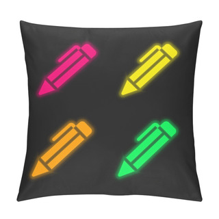 Personality  Ballpoint Pen Four Color Glowing Neon Vector Icon Pillow Covers