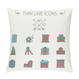 Personality  Construction Thin Line Icon Set Pillow Covers