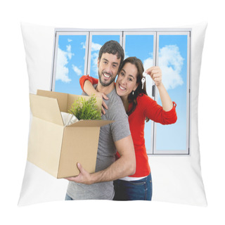 Personality  Happy Couple Moving Together In A New House Unpacking Cardboard  Pillow Covers
