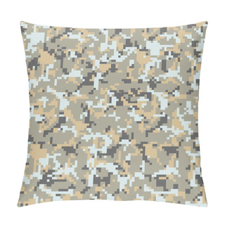 Personality  Digital Camo Background. Seamless Camouflage Pattern. Modern Military Texture. Desert Grey And Brown Sand Color. Vector Fabric Textile Print Designs. Pillow Covers
