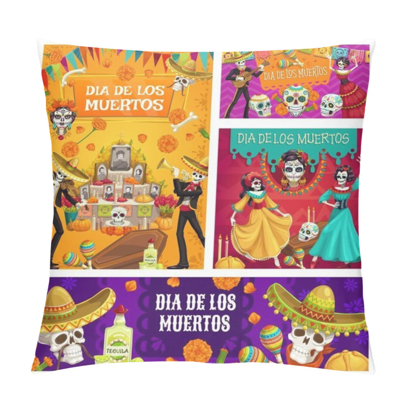 Personality  Day Of Dead Altar, Sugar Skulls, Dancing Skeletons Pillow Covers
