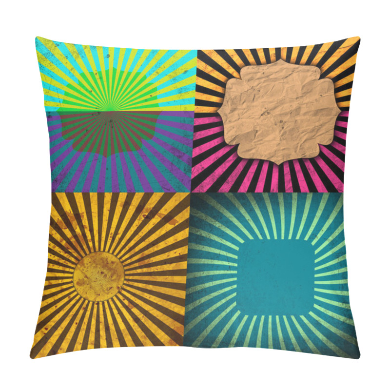 Personality  Set Vintage Colored Rays Background. EPS10. Vector Pillow Covers