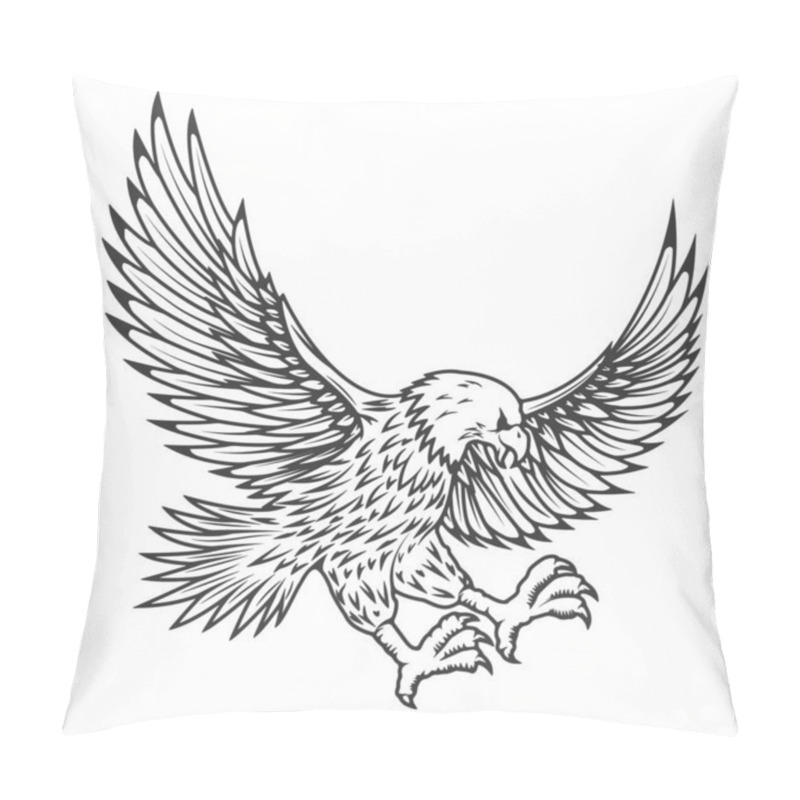 Personality  Illustration of flying eagle isolated on white background.  pillow covers