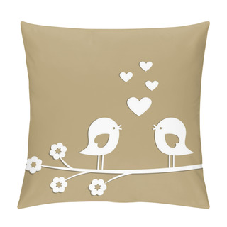 Personality  Cute Birds With Hearts Cutting From White Paper Pillow Covers