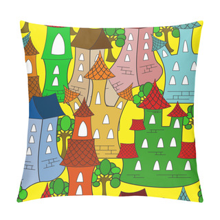 Personality  Colorful Cartoon Town House. Seamless Pattern Pillow Covers