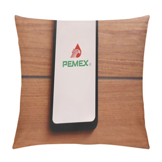 Personality  Bahia, Brazil - March 23, 2021: Pemex Logo Displayed On Smartphone Screen. Mexican Petroleum Is The Mexican State-owned Petroleum Company. Pillow Covers