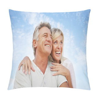 Personality  Happy Mature Couple Outdoors. Pillow Covers