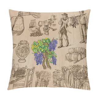 Personality  Wine Harvest, Vintage - An Hand Drawn Vector Set. Pillow Covers