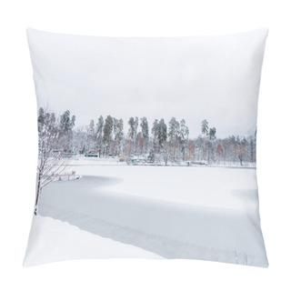 Personality  Beautiful Snow Covered Trees And Frozen Lake In Winter Park  Pillow Covers