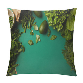 Personality  Top View Of Different Ripe Vegetables On Green Surface Pillow Covers