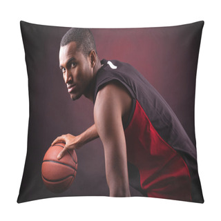 Personality  Portrait Of A Young Male Basketball Player Against Black Backgr Pillow Covers