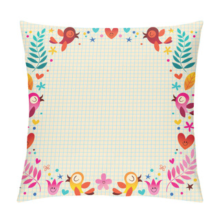 Personality  Nature Frame With Birds Hearts And Flowers Pillow Covers
