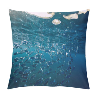 Personality  Underwater World With School Fish In Ocean And Free Diver Pillow Covers