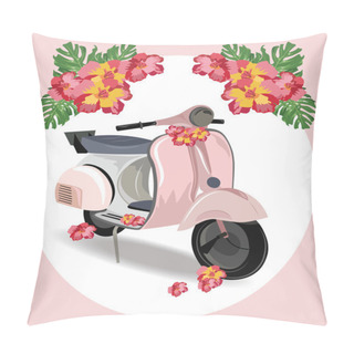 Personality  Pink Motor Scooter With Flowers Pillow Covers