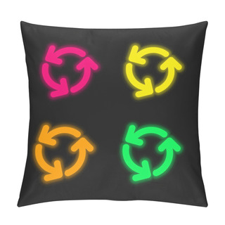 Personality  Arrows Circle Of Three Rotating In Counterclockwise Direction Four Color Glowing Neon Vector Icon Pillow Covers