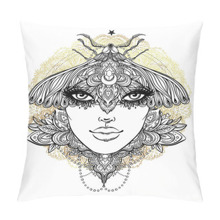 Personality  Weird Beautiful Moth On An Girl Face. Ornate Decorated Butterfly Pillow Covers