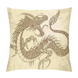 Personality  Henna Tattoo Tribal Dragon Doodle Sketch Vector Pillow Covers