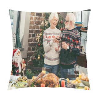 Personality  Senior Couple Clinking Glasses On Christmas Pillow Covers
