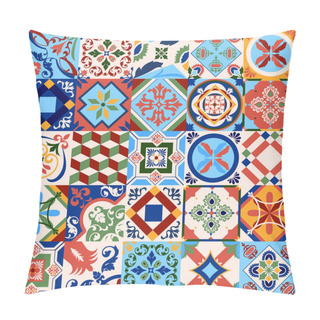 Personality  Azulejos Portugal. Turkish Ornament. Moroccan Tile Mosaic. Ceramic Tableware, Folk Print. Spanish Pottery. Ethnic Background. Mediterranean Seamless Wallpaper. Pillow Covers