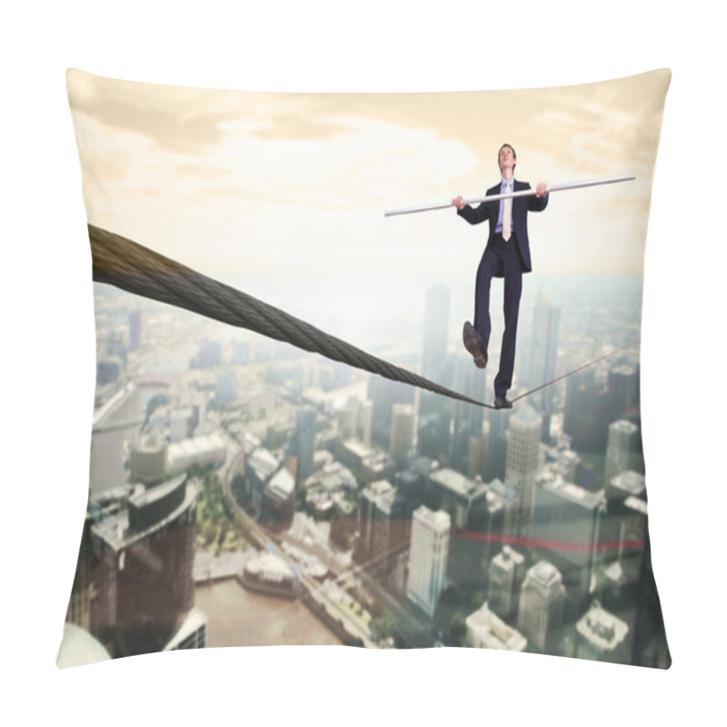 Personality  Business man balancing on the rope pillow covers