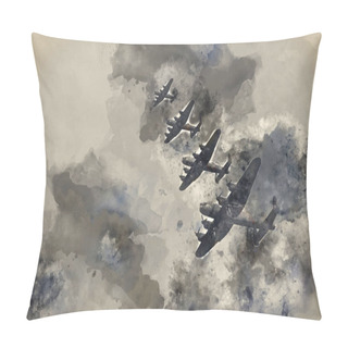 Personality  Flight Formation Of Battle Of Britain World War Two Consisting Of Lancaster Bombers Banking Right Pillow Covers