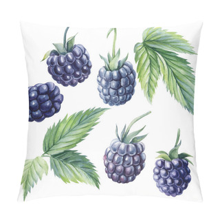 Personality  Set Of Blackberries On A Branch, Isolated White Background. Watercolor Botanical Illustration Pillow Covers