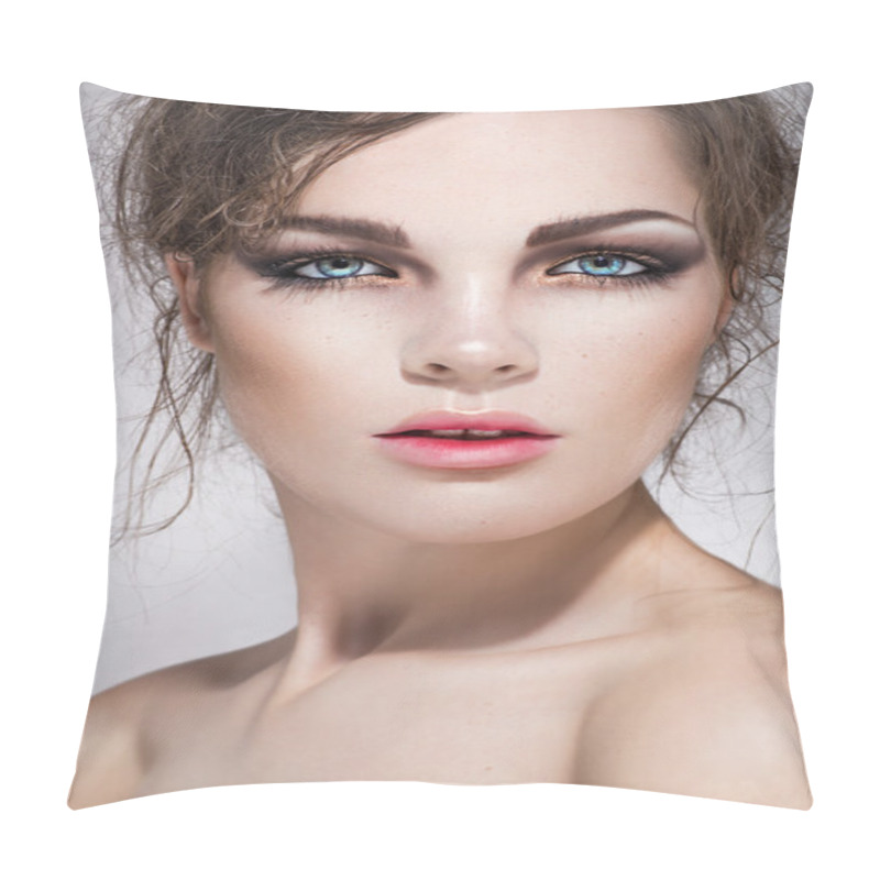 Personality  Beautiful Woman With Perfect Pale Skin And Blue Eyes Pillow Covers