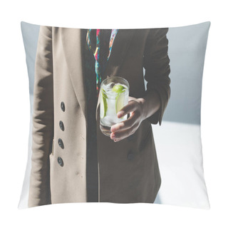 Personality  Person Holding Glass With Gin Tonic Pillow Covers